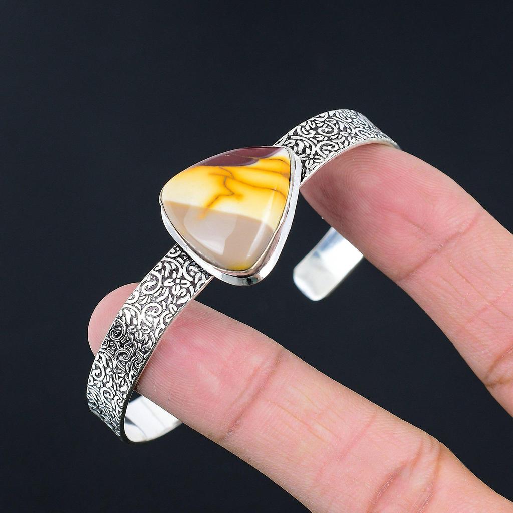 Sterling Silver Pear Mookaite Gemstone Birthday Sister Artisan Bangle Bracelet