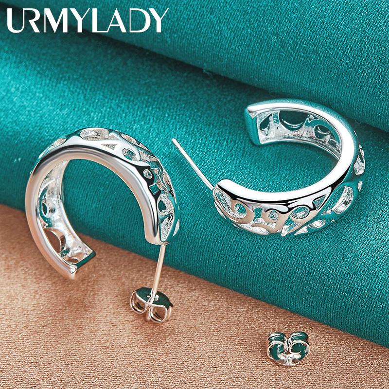 925 Sterling Silver Semicircle  Hollow Plant Stud Earrings For Women Fashion Charm Jewelry