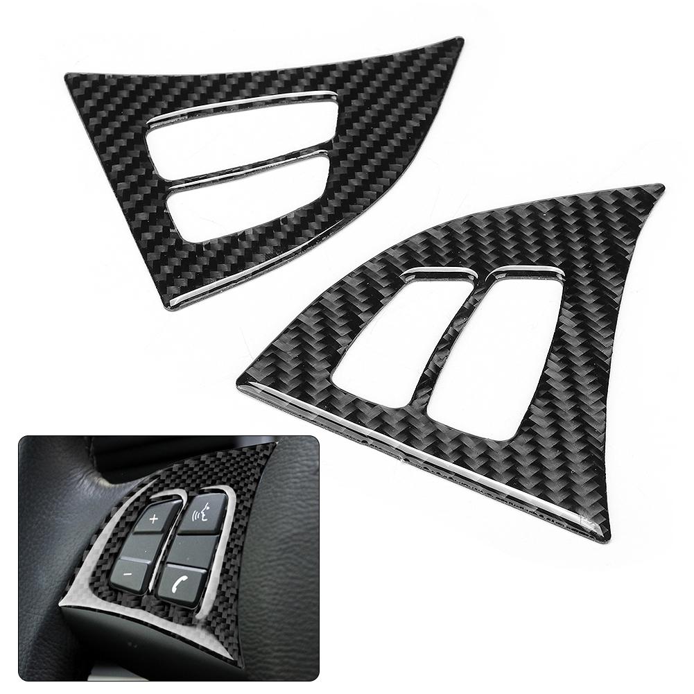 2Pcs Set Carbon Fiber Steering Wheel Frame Cover Trim Left Hand Driving Fit for E70 X5 2008 2013
