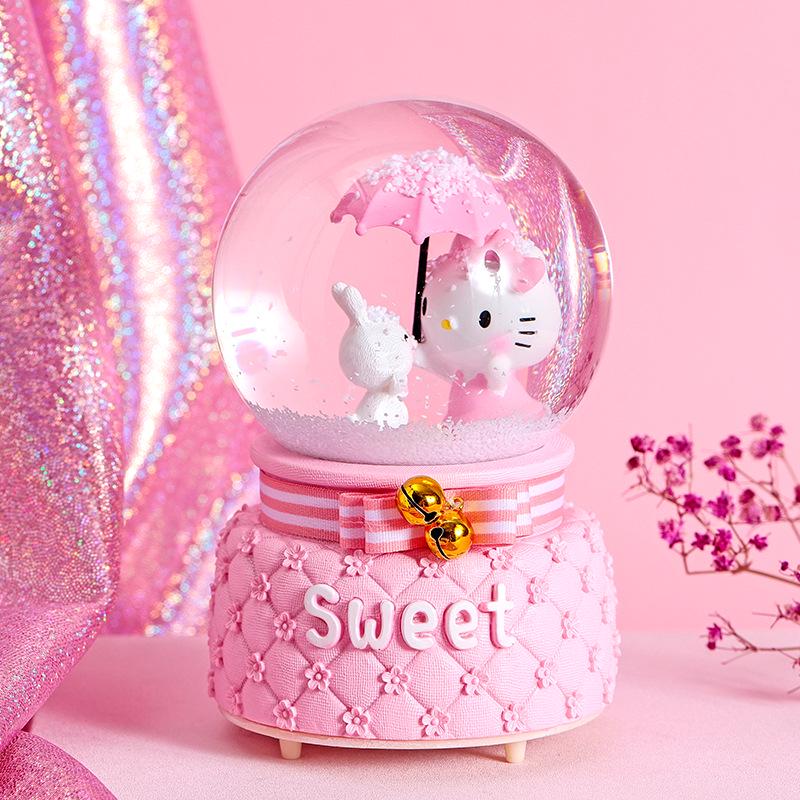 Cartoon Couple Crystal Ball Resin Snow Globe Music Box Toy