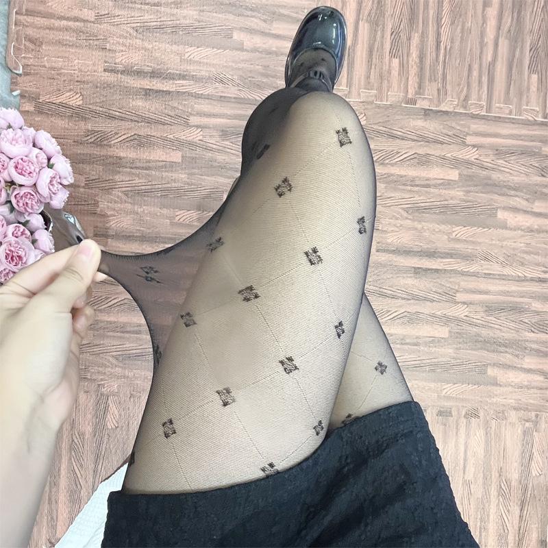 

Four-leaf clover black stockings, crystal stockings for women, summer thin sexy jacquard stockings, core-spun silk pantyhose, black stockings Average Size