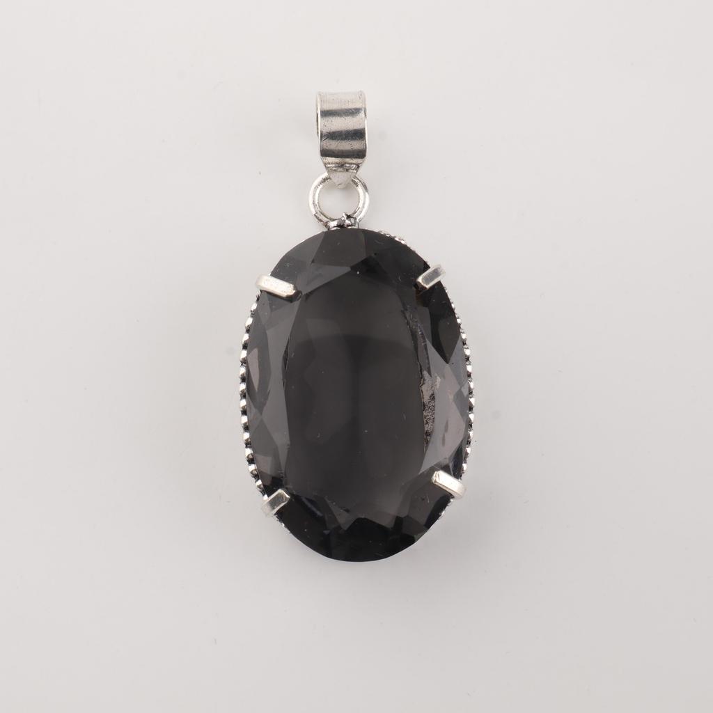 Grey Quartz Gemstone Silver Pendant 1.75" , 925 Sterling Silver Handmade Jewelry, Elegant Pendant For Anniversary Gift PP-63-13