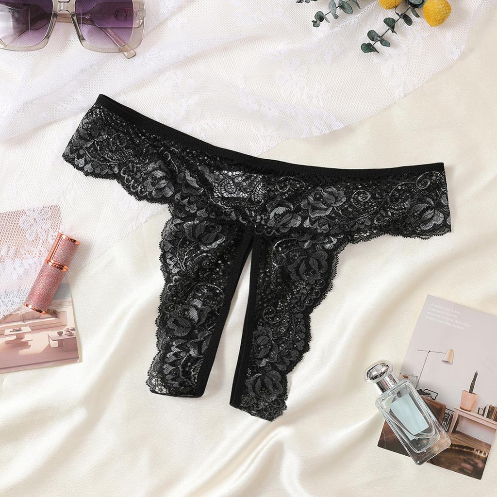 Ladies Red Sexy Panties G-string Knickers Crotchles Women Underwear Flower Lace Underpant Fashion Thongs Female Erotic Lingerie