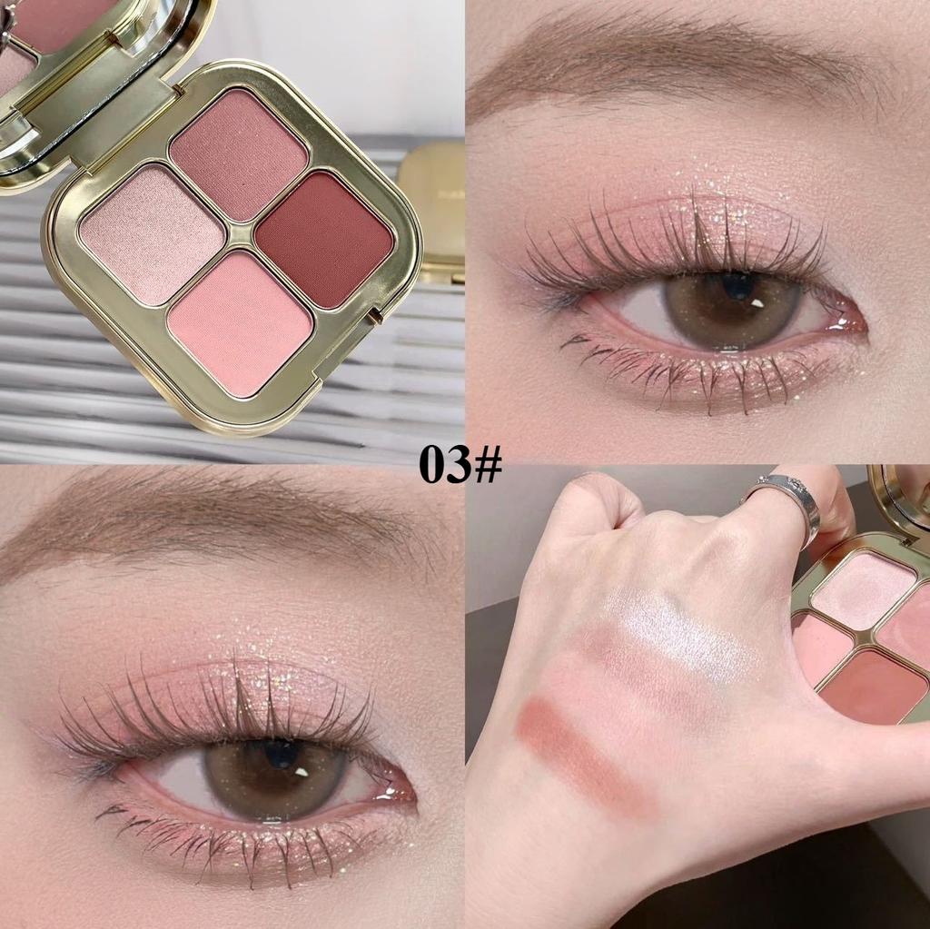 4-Farben Lidschattenpalette Goldene Textur, Matte & Schimmer-Finishes in Braun, Koralle, Rosa, Lila Lidschatten, Langanhaltende Farbe, Einfache Anwendung