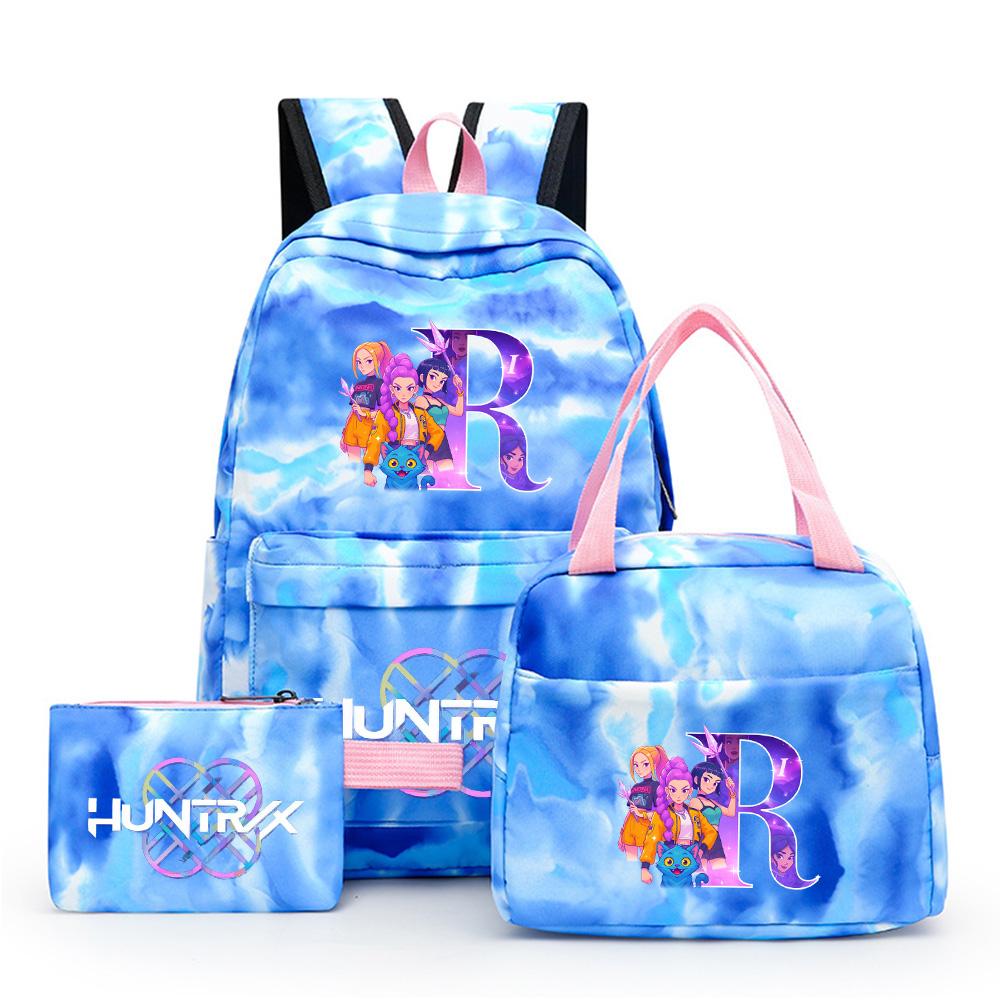 3Pcs/set Cartoon 26 English Letter Printed Backpack with Lunch Bag Pengcil Case for Teenager Girl Boy Bookbag Large Capacity Travel Bag Kid Gift