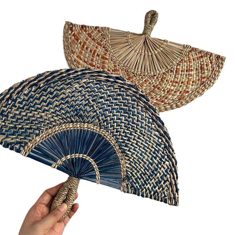 Hand-Woven Straw Fan Decorative Handmade Semicircular Woven Fan Summer Cooling Fan Handheld Fan Gift Home Decor