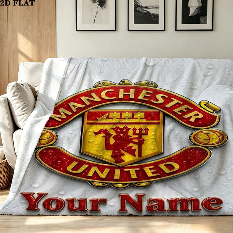 1PC Manchester United F Custom Name Patterned Flannel Blanket Suitable For All Seasons for Home Decor Warmth and Comfort Gifts Holiday Present