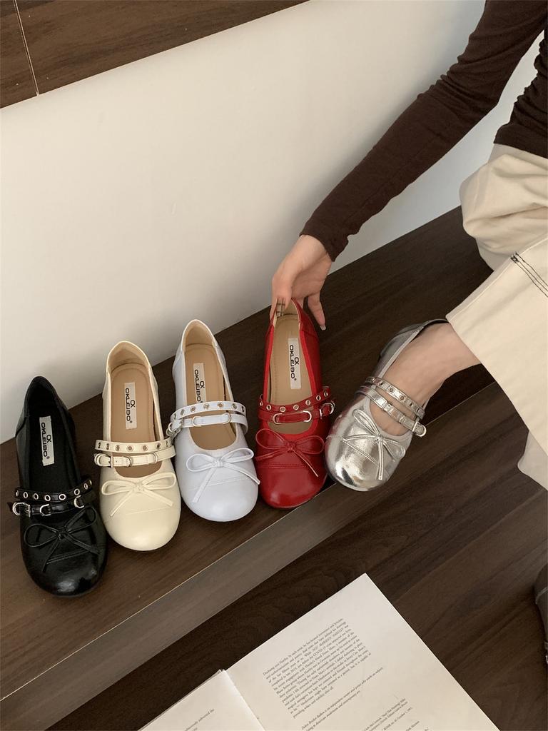 Französische Damen-Pendlerschuhe mit flachem Boden, Einzelne Schuhe, Damenschuhe, 2025 neu, Frühling und Herbst, Schleife, Mary Janes, Abendschuhe