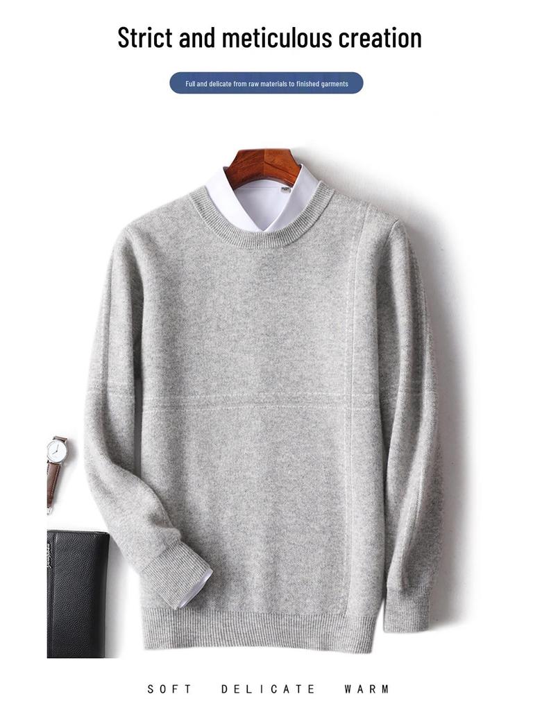 Men's Loose Round Neck 100% Wool Autumn & Winter Thick Knit Pullover Sweater