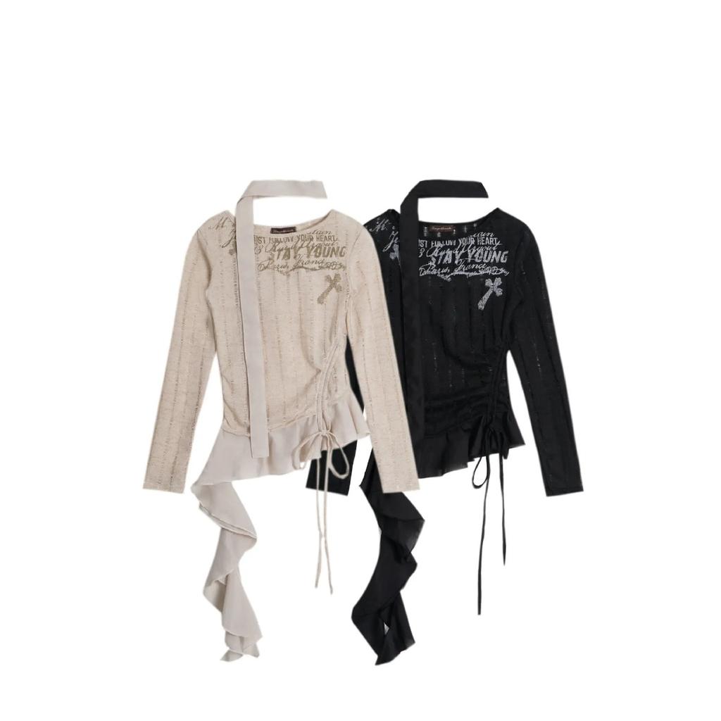 New American Style Hot Girl Personality Design Slim Fit Long Sleeve T-Shirt