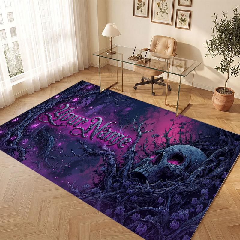 Mushroom Forest Theme Crystal Velvet Floor Rug Personalized Custom Name Text Warm Carpet Home Decoration