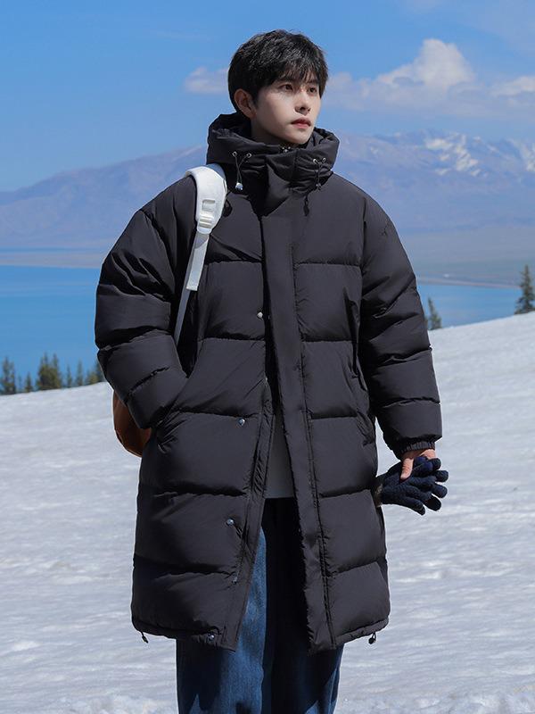 Herren Winter Mittellange Daunenjacke - Lässig, Warm, Lockerer Schnitt, Über das Knie, Verdickter Mantel mit Entendaunen.