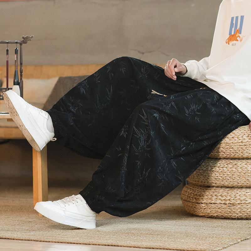 Pantalones de pana estampados estilo chino para hombre 2023 Pantalones casuales para hombre Otoño Invierno Pantalones de chándal para hombre con cintura elástica Pantalones de pierna ancha para hombre