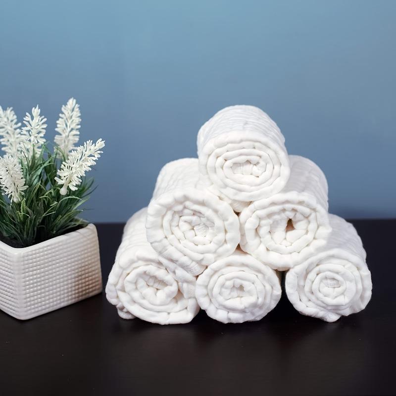 6 Pack White Cotton Muslin Burp Cloths 6 Layer Absorbent Baby Bibs Hand Washable for Boys Girls Newborn Drool Spit Up Cloths