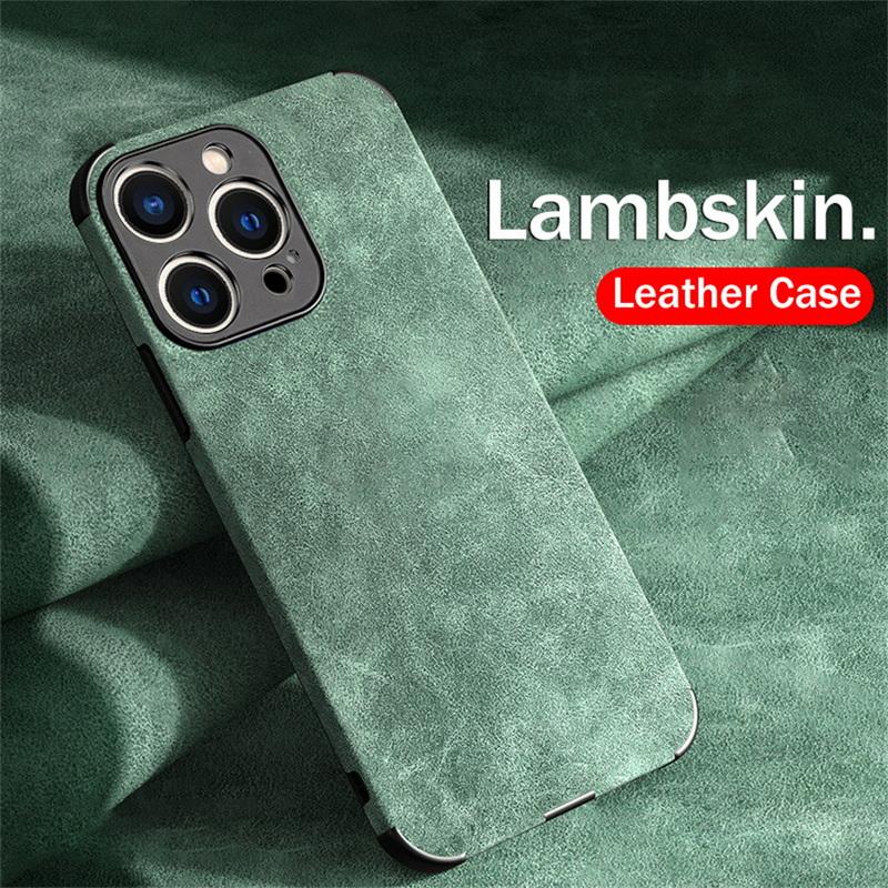 Lambskin Leather Case For iPhone 16 15 Pro Max 13 12 Pro 14 11 XR X 8 7 Matte Soft Solid Color ShockProof Cover