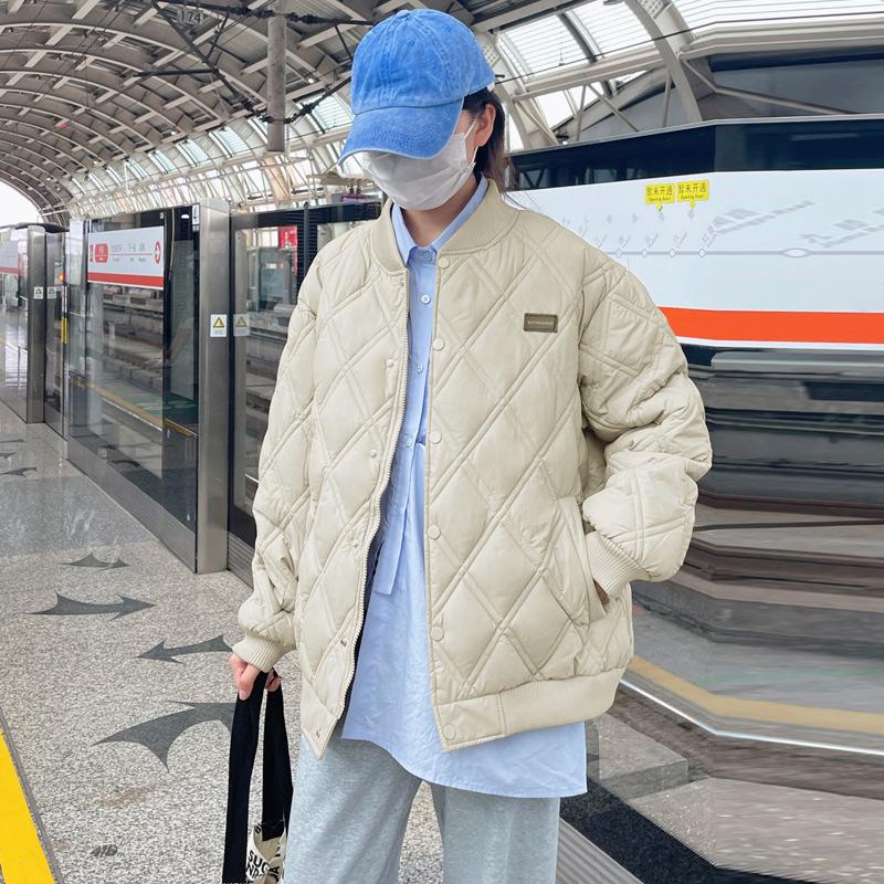 2025 winter new products: short loose casual stand-up collar, thin diamond plaid cotton jacket, girlfriend padded jacket