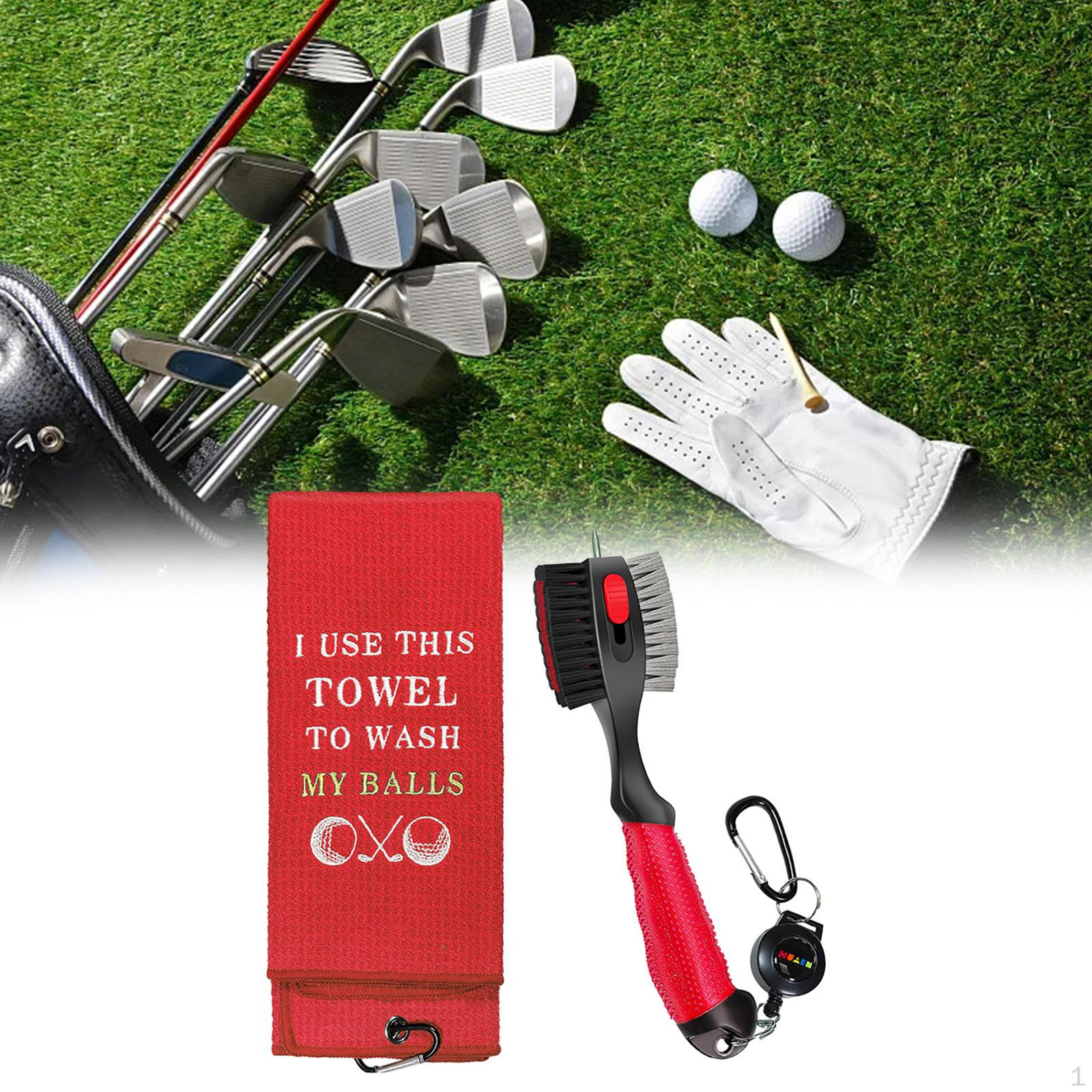 Golf Club Brush and Groove Cleaner Towel with Retractable Carabiner Practical Ball