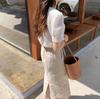 Korean Chic Women's Puff Sleeve Lace Patchwork Pleated White Summer Top