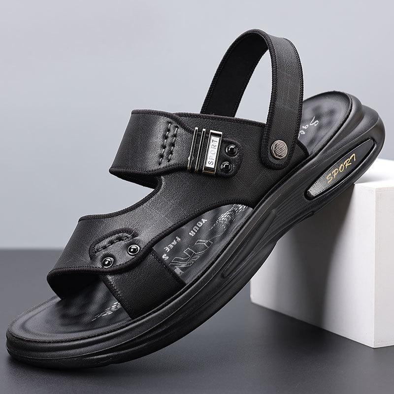 Men's sandals 2025 summer cowhide high-end beach shoes men's casual outer wear leather sandals extra large size 4748