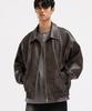 Underoff Glänzende Vintage Lederjacke Braun