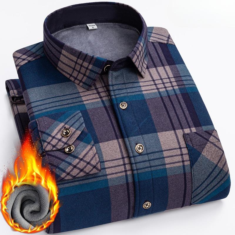 Men's Winter Sherpa Lined Flannel Shirt Jackets Long Sleeve Button Down Fleece Dress Shirts for Men Casual Warm Comfortable Thermal Shirt With Pockets