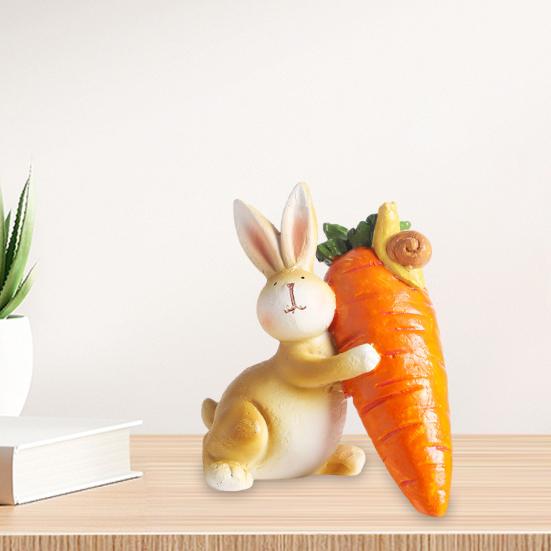 Osterhasenfigur Niedlicher Hase mit Karotte Skulptur Handgefertigte Harz Tierstatue für Innen Außen Garten Rasen Hof Balkon Heim Tischdeko