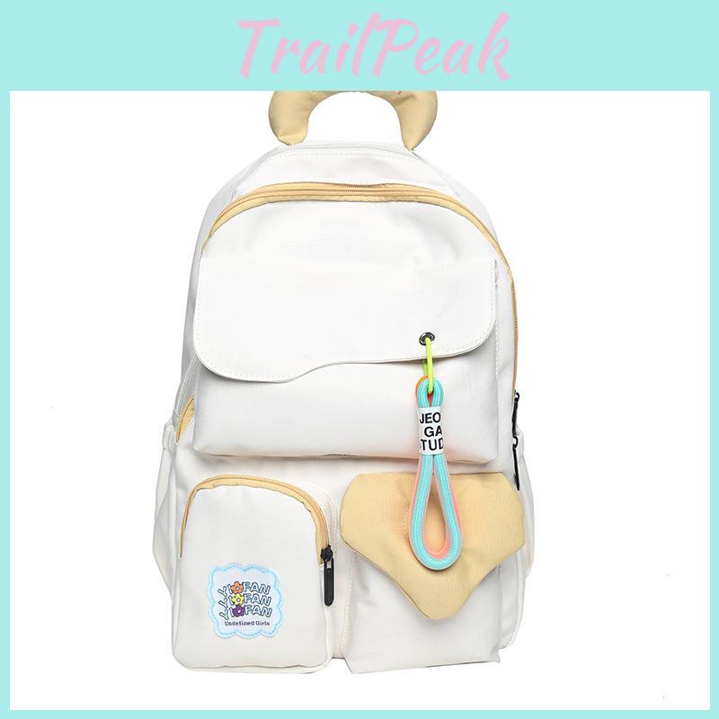 Handle Colorful Embroidered Design Color Blocked Student Backpack For Use Daily