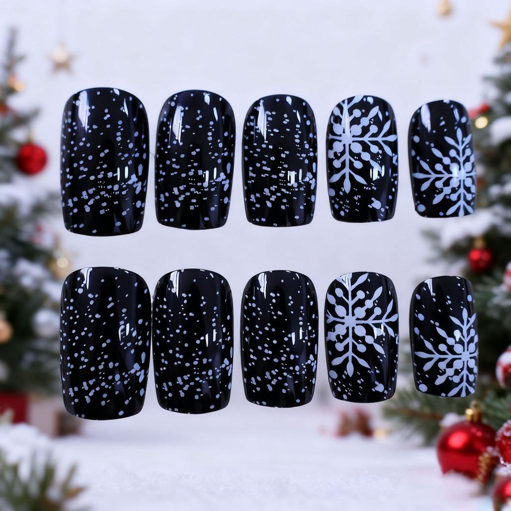 European and American Christmas 24 pieces nail art wear nail classic fashion snowflake polka dot medium and long nail wear
