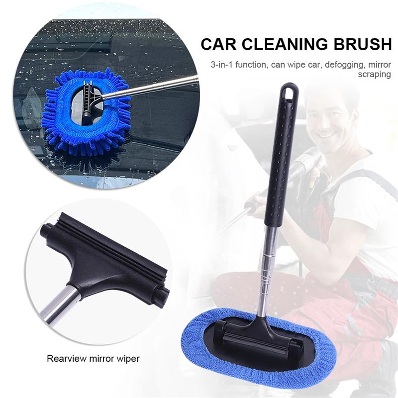 Telescopic Car Cleaning Brush Long Handle Car Wash Mop Microfiber Cleaner Tool