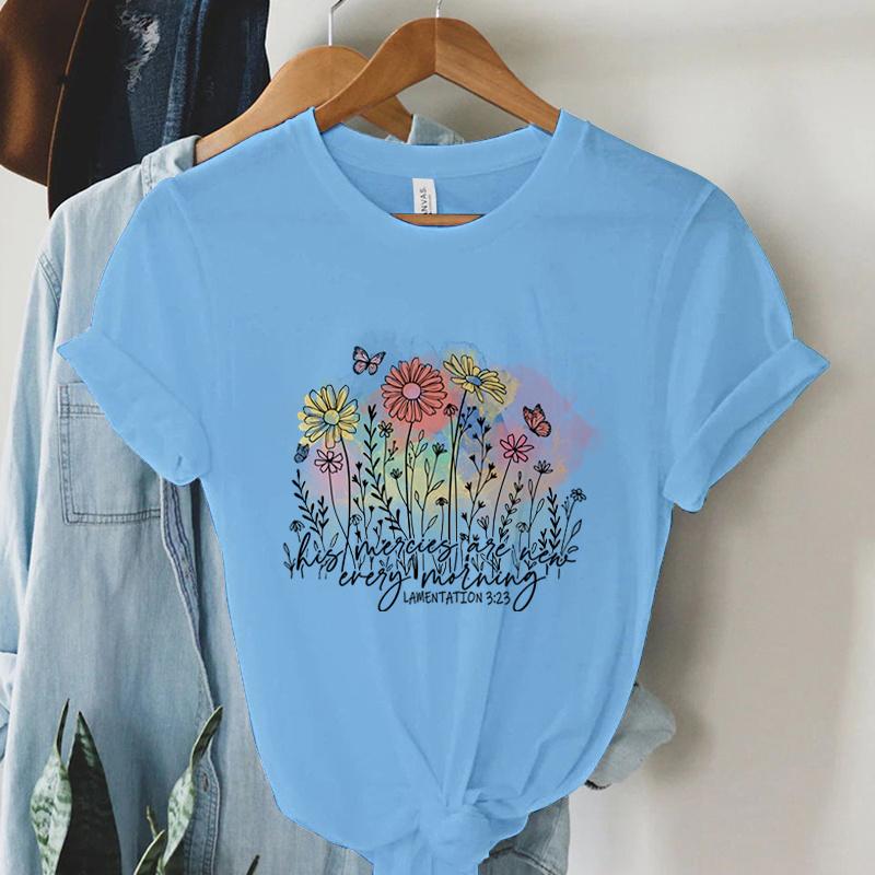 Women Christian Tshirt His Mercies Are Everty Lamentation 323 Print T Shirt Vintage Bible Verse Shirt Religious Faith Tshirt