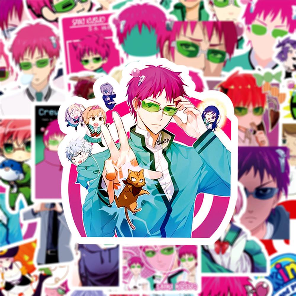 50Pcs Cartoon Fun Saiki Kusuo Anime The Disastrous Life Of Saiki K Stickers Doodle Diy Water Cup Scooter Sticker
