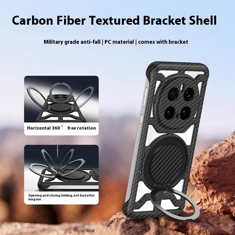 For Honor Magic7 Pro 5G Case with Kickstand Heat Dissipation Hard PC Phone Back Cover Carbon Fiber Texture