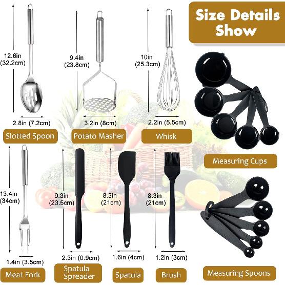 25Pcs Cooking Utensils Set, Stainless Steel Kitchen Utensils Set with Holder, Heat Resistant Metal Spatula Set Utensils Set for Cooking with Turners,