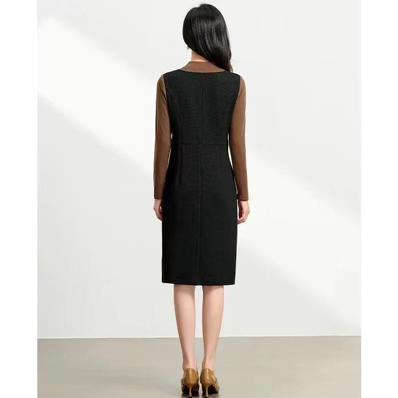 Korean Style Elegant Patchwork Waist-Cinched Two-Piece Dress