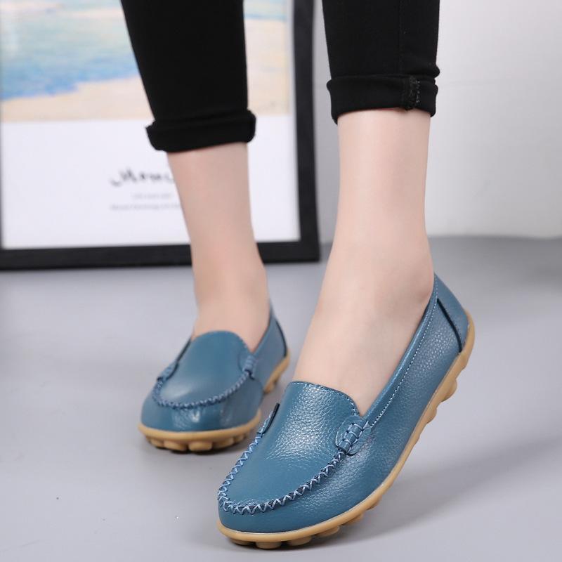 

Spring and summer new real cowhide foot cover shallow mouth lazy shoes cow tendon sole middle-aged and elderly nurse shoes 44 світло-синій колір