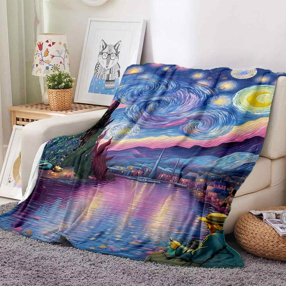 1pc Impressionist Painting Blanket Warm, Cozy, And Soft, Suitable for Sofas, Beds, Cars, And Office Use.Perfect for Camping And Travel, Making It a Gr