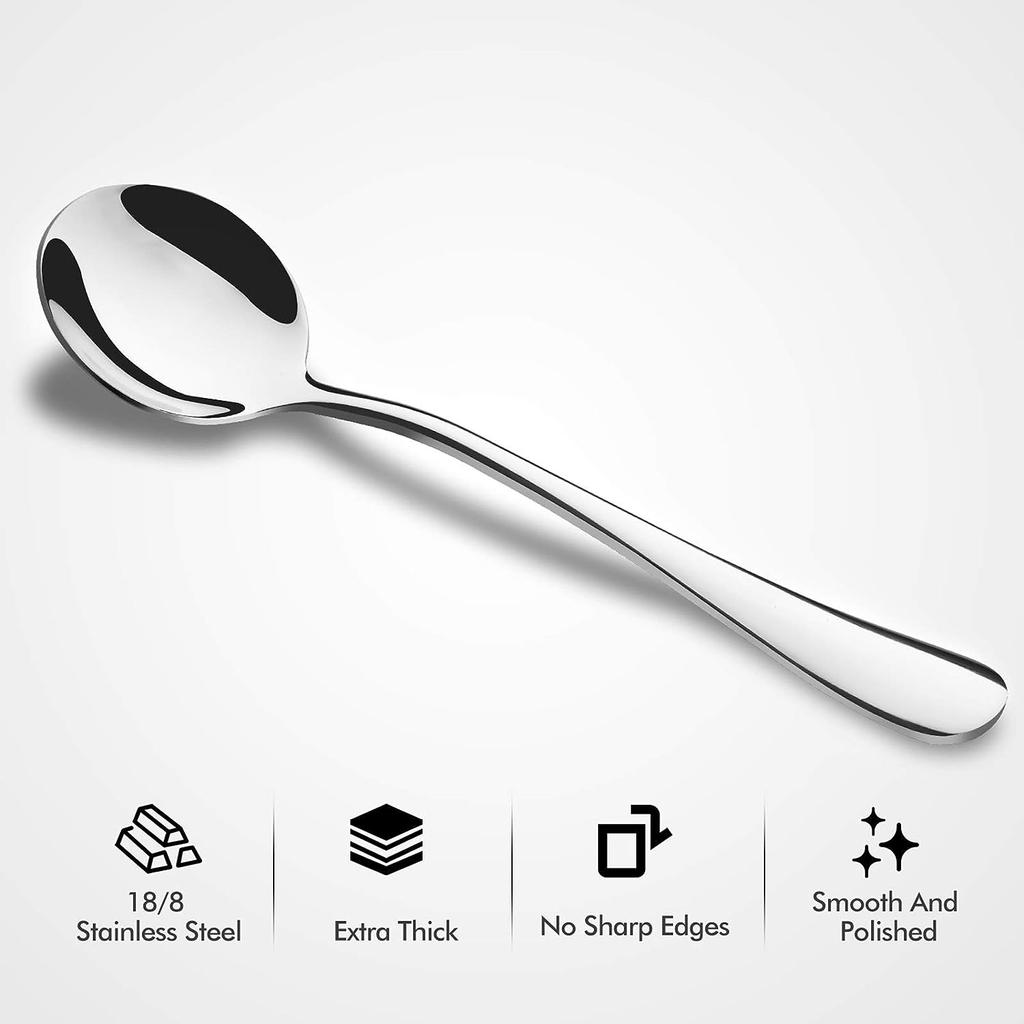 12-Piece Soup Spoons, Round Stainless Steel Bouillon Spoons