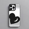 Ins Style Black Love Heart iPhone 15 Case with Mirror and Black Frame for 16 Pro Max