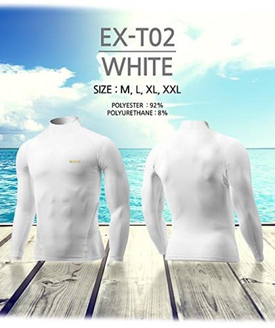 EXIO Compression Long Sleeve High Neck Sports Shirt with Cooling Innerwear Men's Wear, (01. White, XL)