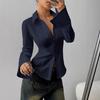 Women Collared Slim Fit Shirt Long Sleeve Button Down Elegant Casual Office Top