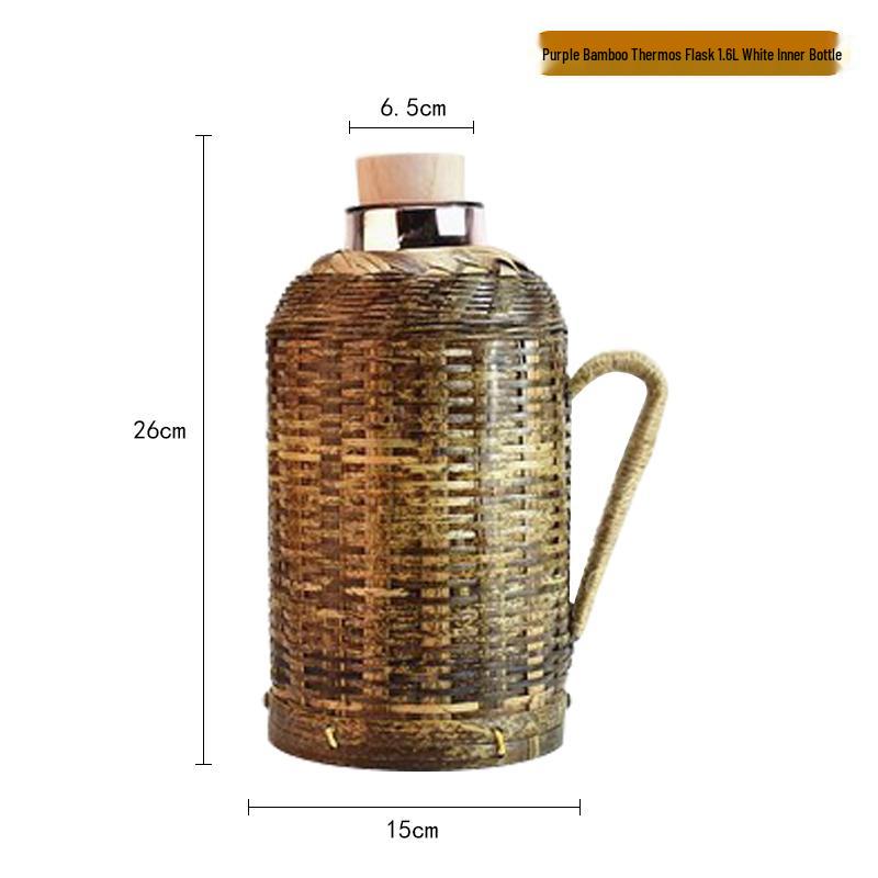 Bamboo Rattan Hot Water Bottle & Retro Thermos for Winter Tea Gatherings