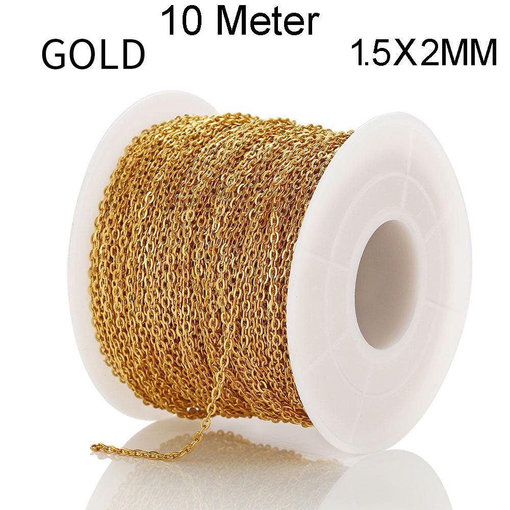 2/10 Meters Stainless Steel Chain 1 1.5 2mm Gold&Steel Color Link for DIY Jewelry Making Necklace Bracelet Bulk Chain Supplies