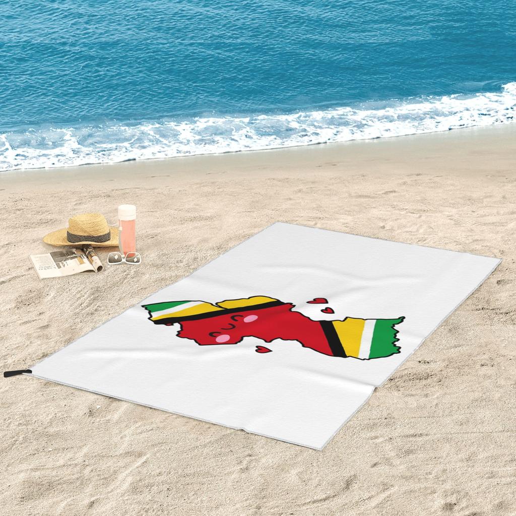 Guyana Flag Map Smile With Love Beach Towel Soft Microfiber Quick Dry Absorbent Quick Towels For Pool
