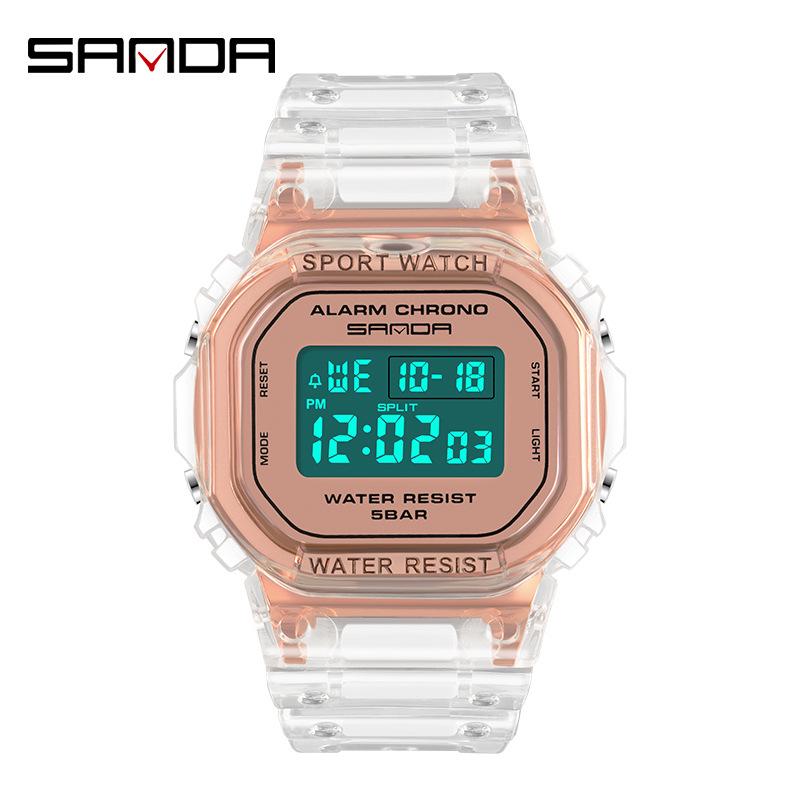Sanda Transparent Strap Multifunctional Luminous Waterproof Sports Watch