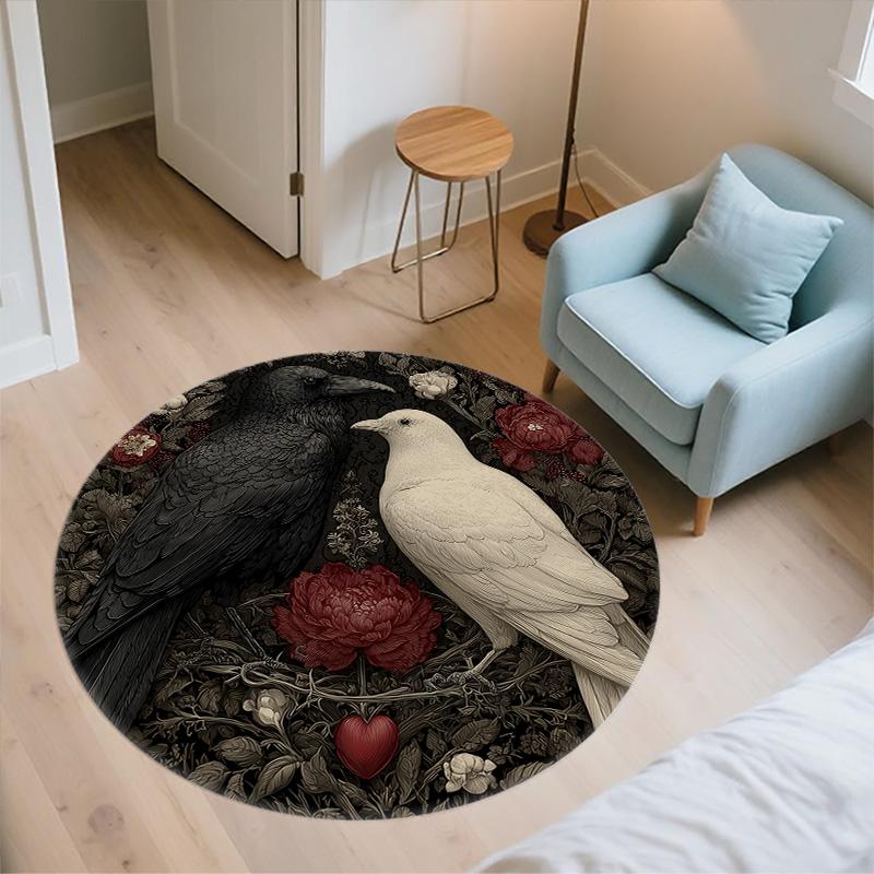 Flower Crow,Round Area Rug,Carpet Rug for Living Room Bedroom Sofa Playroom Decor,Non-slip Floor Mat