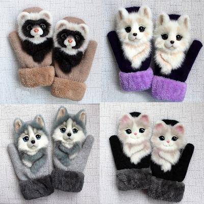 Thick Warm Kids Gloves Winter Finger Mittens Cute Cartoon Girls Warm Ski Gloves Winter Children Gloves Christmas