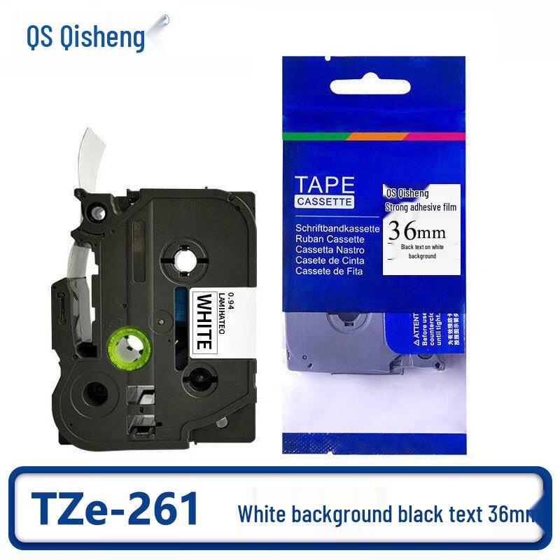 Ленточный картридж Qisheng TZe-261 Белый/Черный, 36 мм