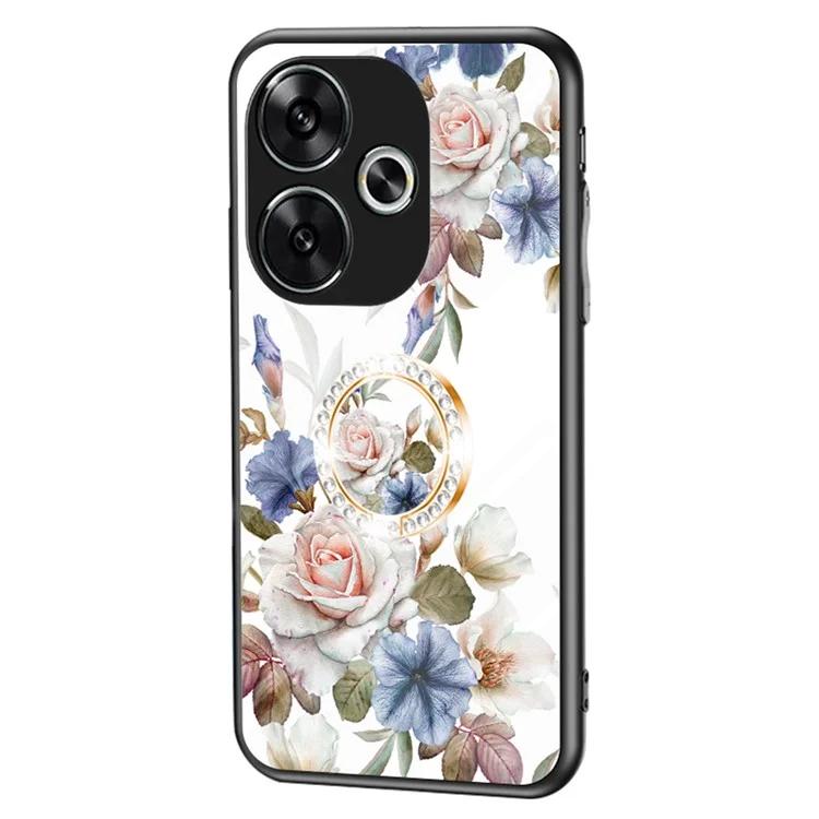 

For Xiaomi Redmi Turbo 3 5G Poco F6 5G Case Tempered Glass Flower Pattern Phone Cover