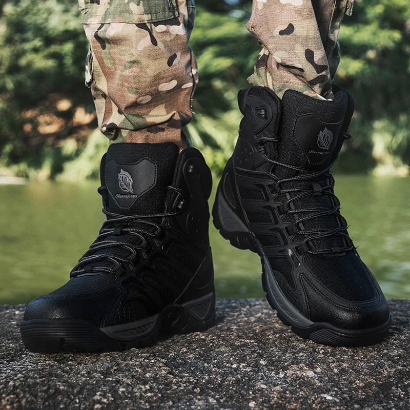 Nouvelle arrivée bottes de moto pour hommes chaussures d'escalade à lacets bottes de randonnée respirantes hommes chaussures montantes légères antidérapantes pour hommes