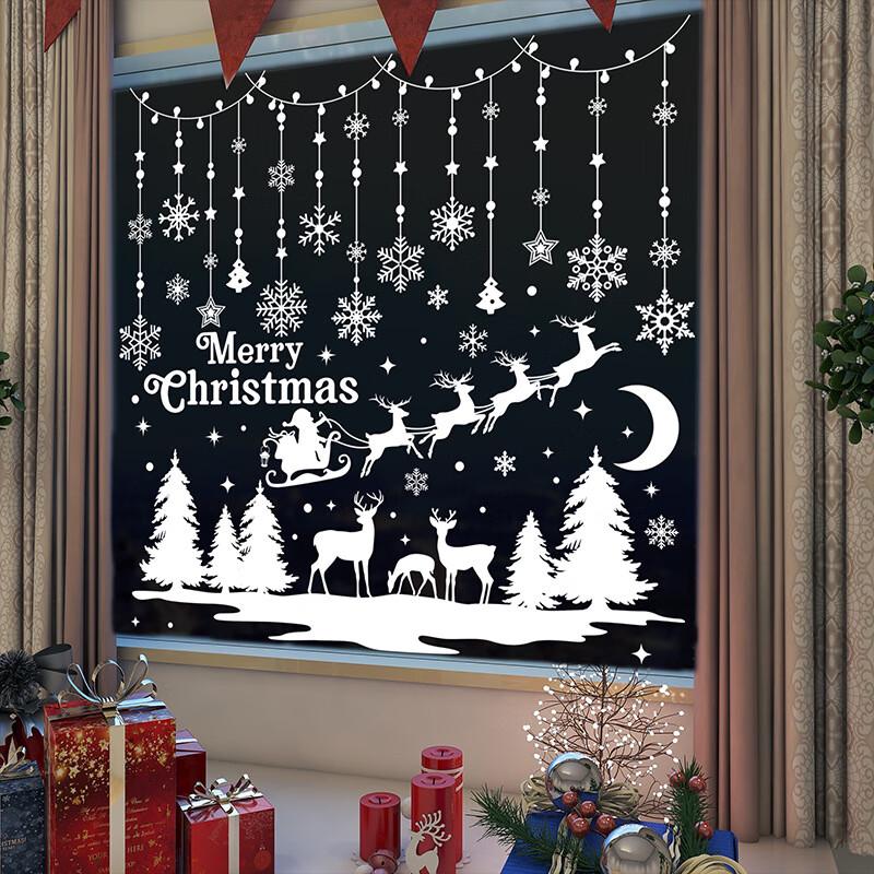 Christmas White Snowflake Elk Static Window Decals